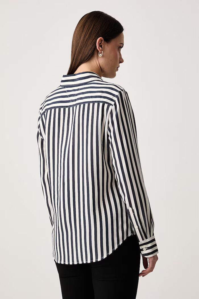 Tommy Hilfiger риза дамска с вискоза тъмносиня на райе WW0WW52927