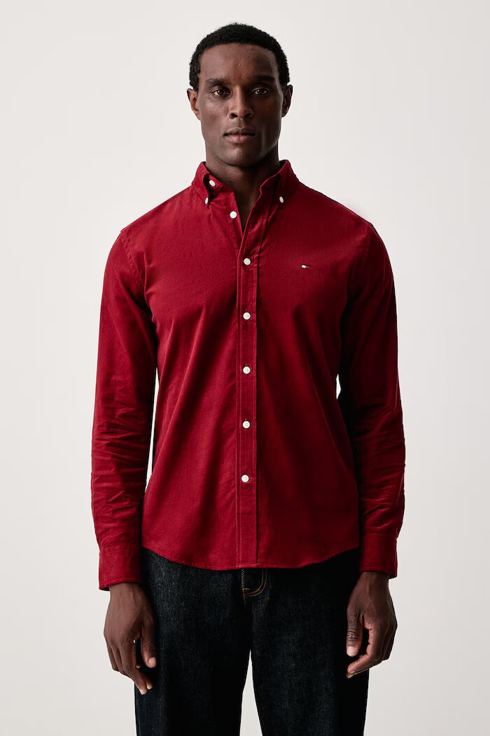 Tommy Hilfiger риза мъжка от джинс бордо MW0MW40486