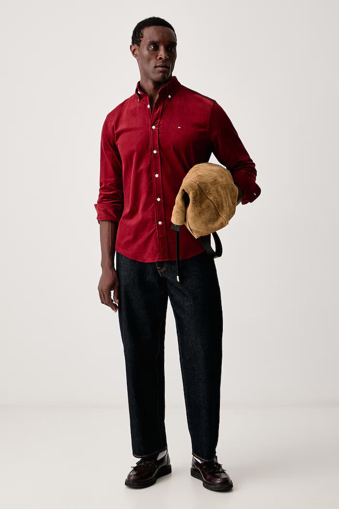 Tommy Hilfiger риза мъжка от джинс бордо MW0MW40486