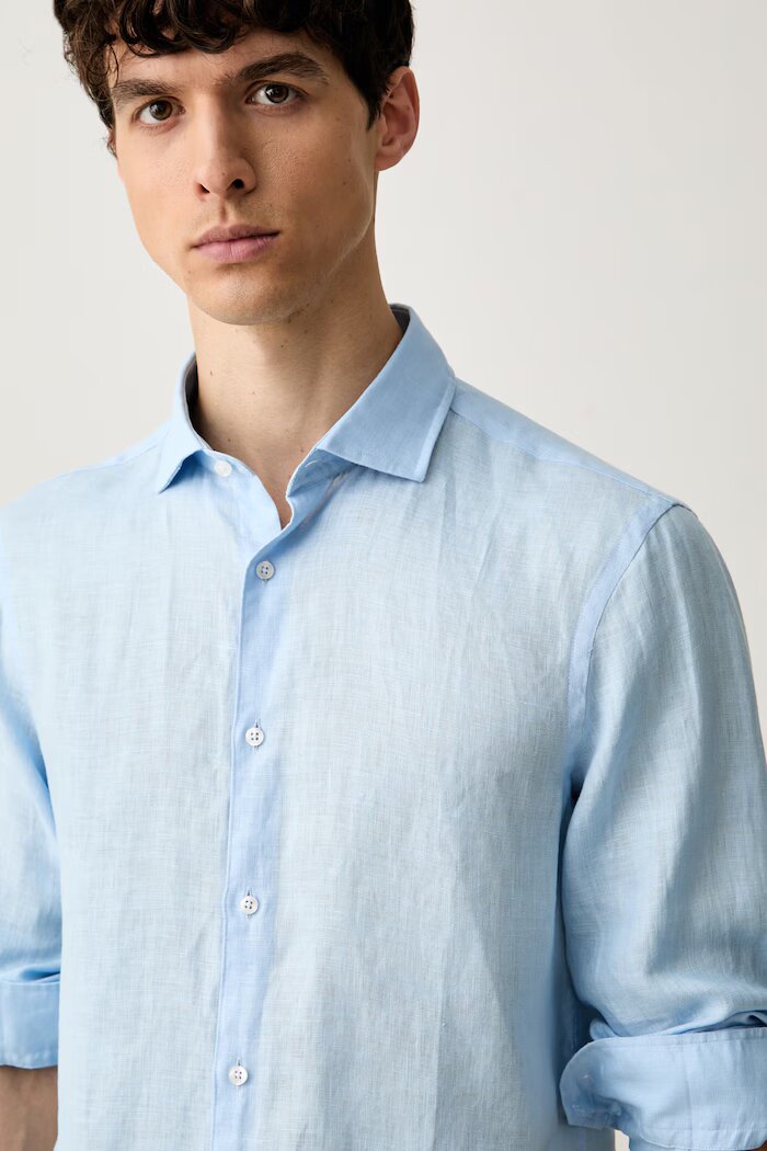 Tommy Hilfiger риза мъжка от лен синя MW0MW42696