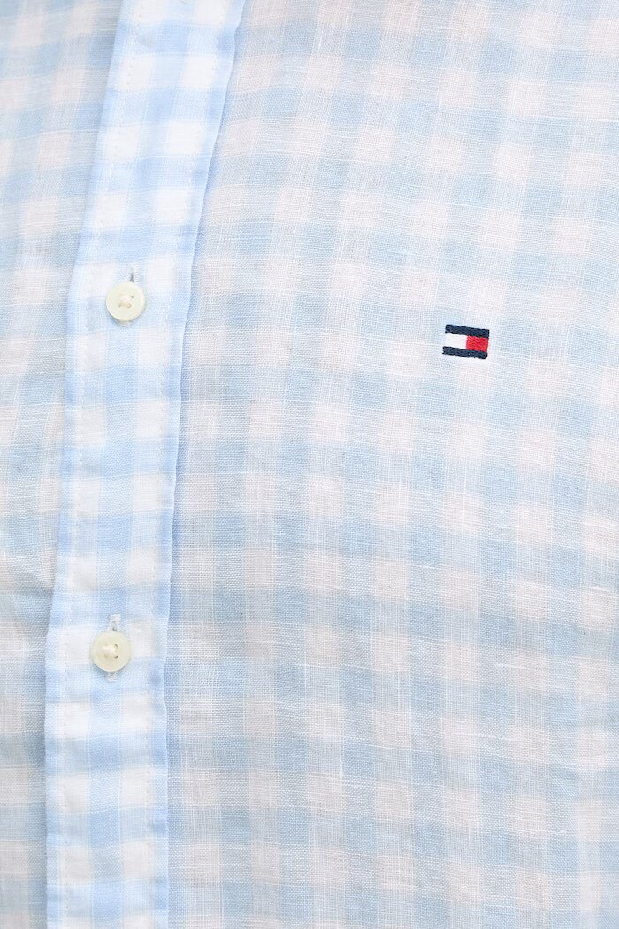 Tommy Hilfiger риза мъжка от лен синя на каре MW0MW42401
