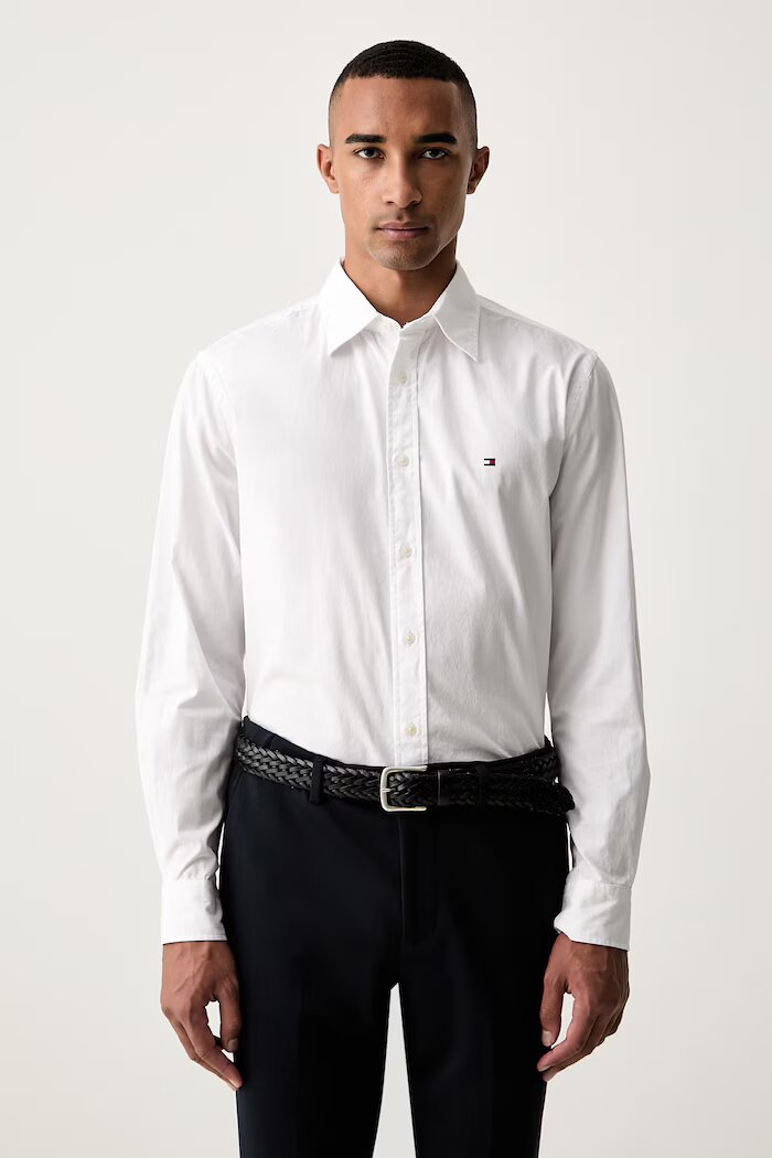 Tommy Hilfiger риза мъжка от памук бяла MW0MW40460