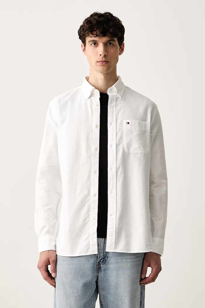 Tommy Hilfiger риза мъжка от памук бяла MW0MW43347
