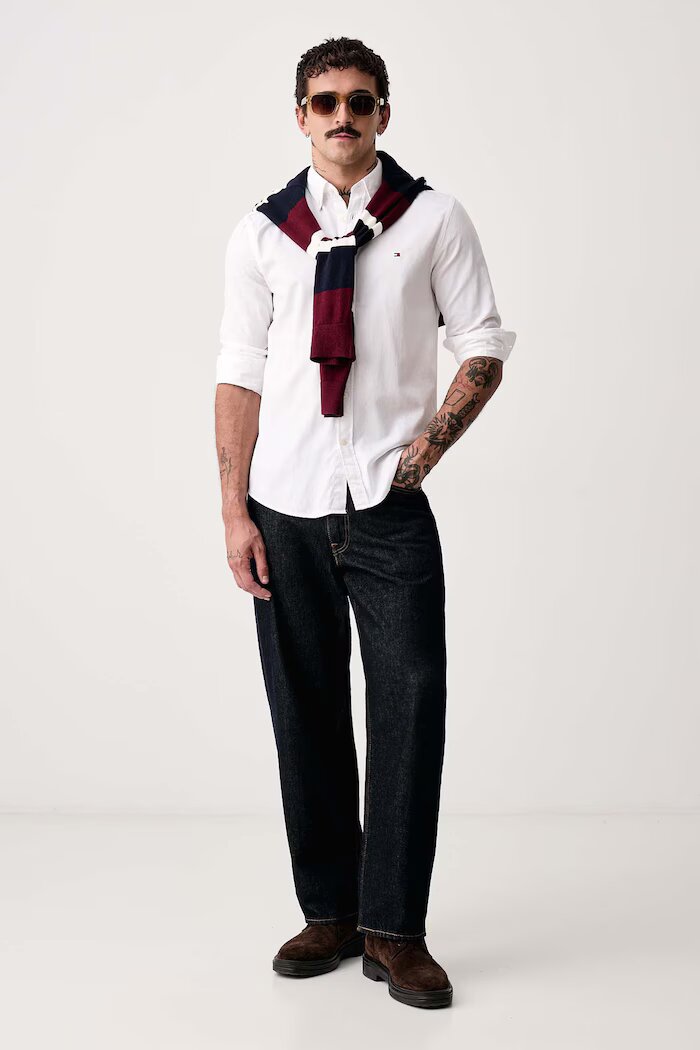 Tommy Hilfiger риза мъжка от памук бяла MW0MW44570