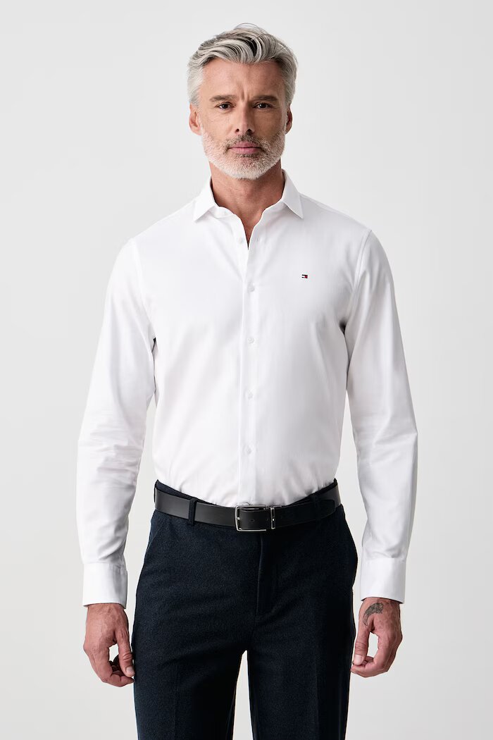 Tommy Hilfiger риза мъжка от памук бяла MW0MW44738