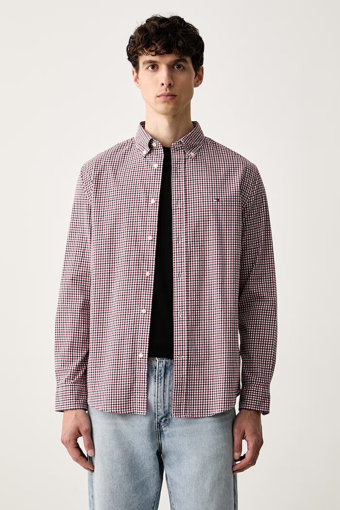Tommy Hilfiger риза мъжка от памук червена на каре MW0MW43319