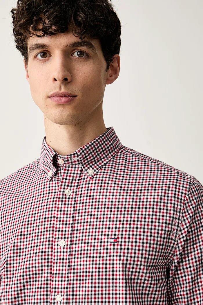 Tommy Hilfiger риза мъжка от памук червена на каре MW0MW43319