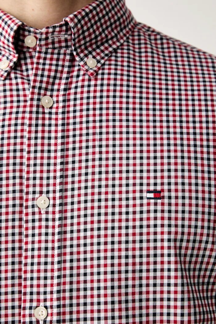 Tommy Hilfiger риза мъжка от памук червена на каре MW0MW43319