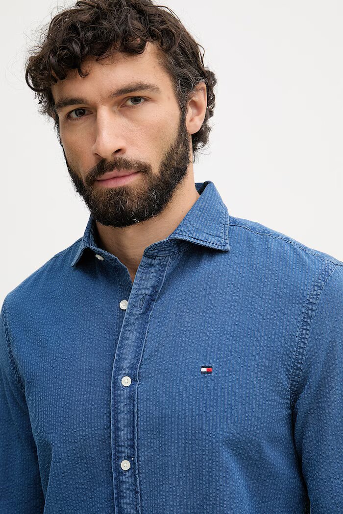 Tommy Hilfiger риза мъжка от памук синя MW0MW42417