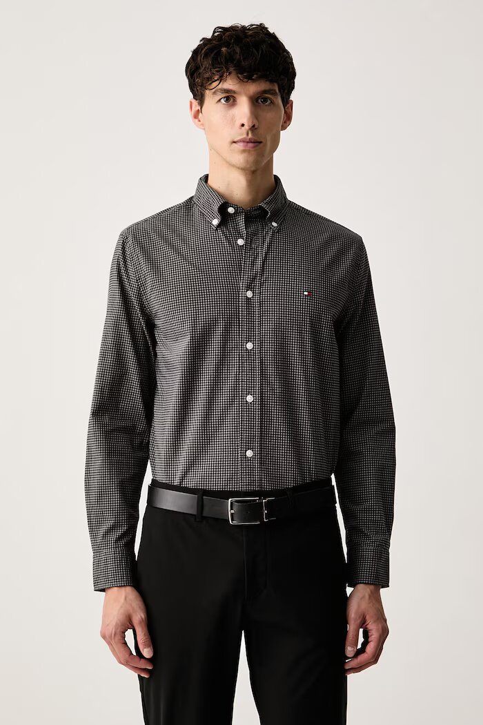 Tommy Hilfiger риза мъжка от памук сива на каре MW0MW44569