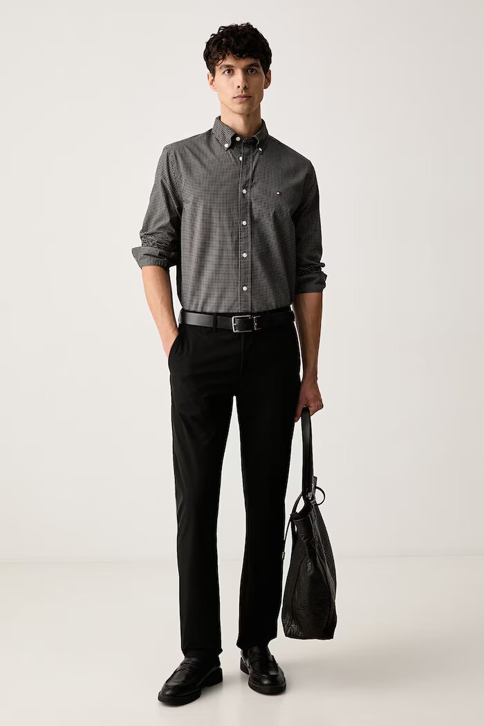 Tommy Hilfiger риза мъжка от памук сива на каре MW0MW44569