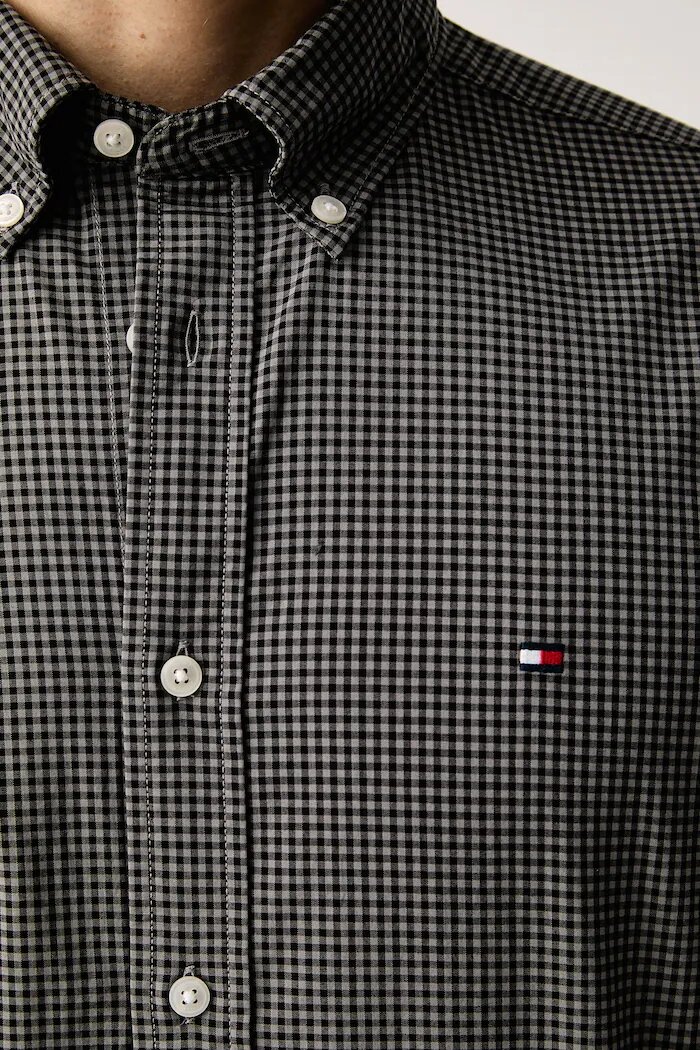 Tommy Hilfiger риза мъжка от памук сива на каре MW0MW44569