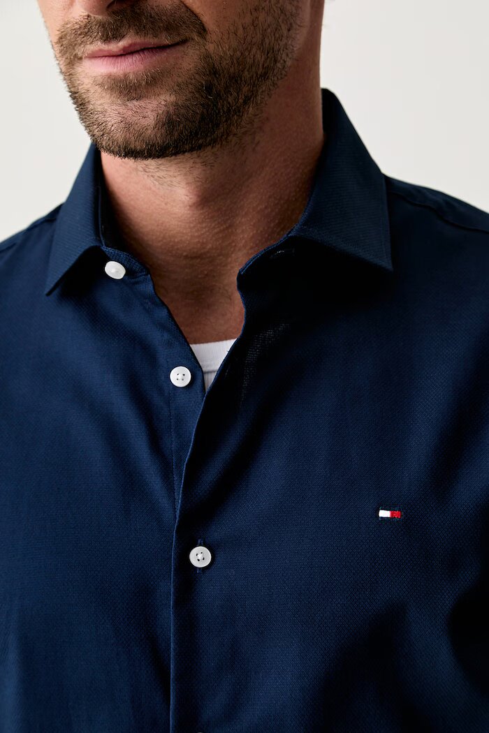 Tommy Hilfiger риза мъжка от памук тъмносиня MW0MW43747