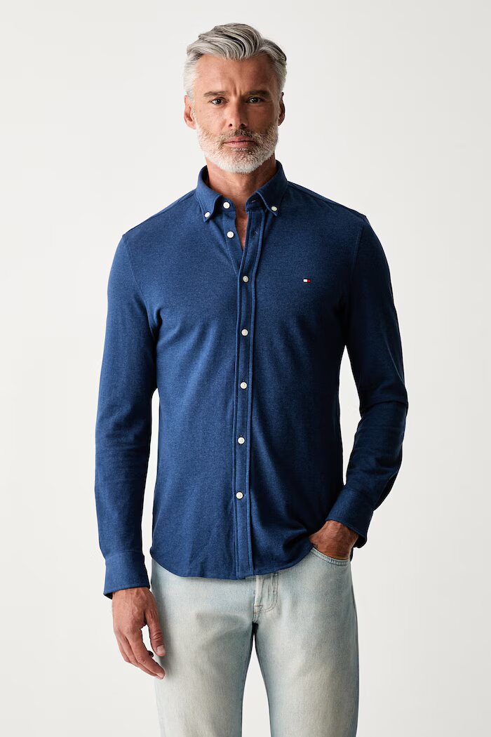 Tommy Hilfiger риза мъжка от памук тъмносиня MW0MW44336