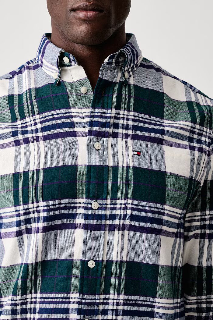 Tommy Hilfiger риза мъжка от памук зелена на каре MW0MW44592