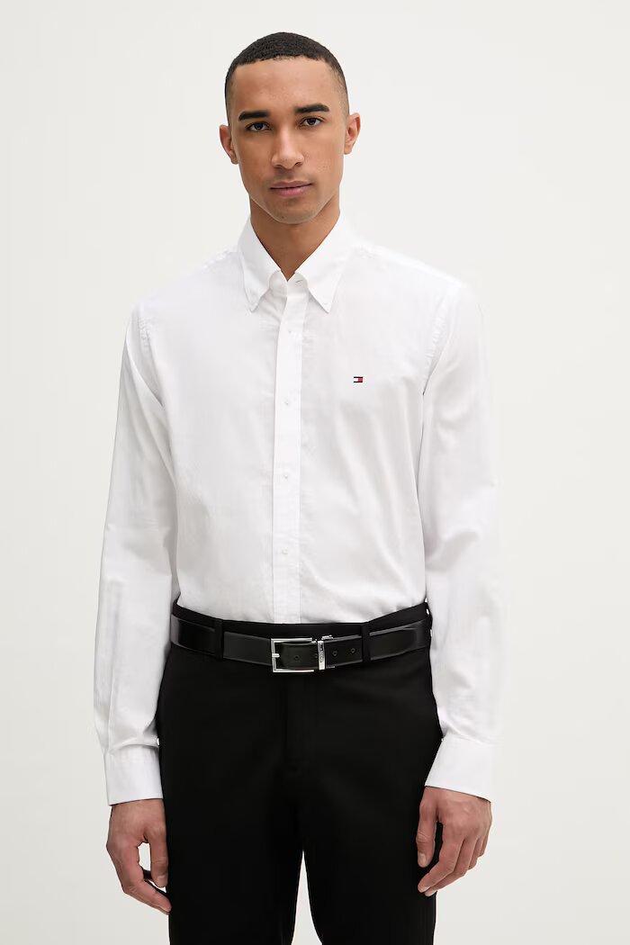 Tommy Hilfiger риза мъжка памучна бяла MW0MW42936