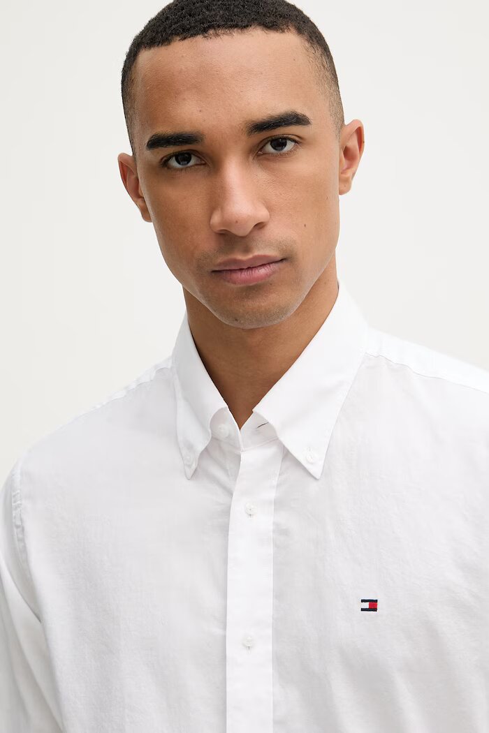 Tommy Hilfiger риза мъжка памучна бяла MW0MW42936