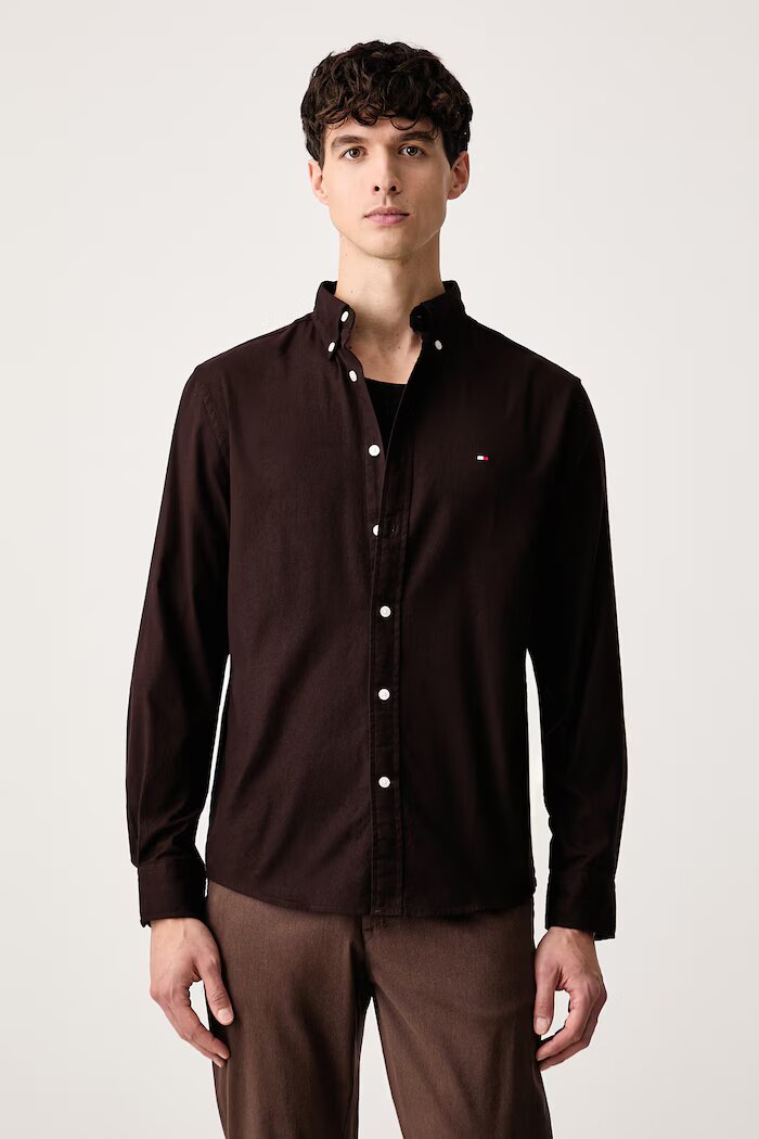 Tommy Hilfiger риза мъжка с памук кафява MW0MW40469