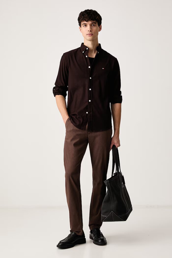 Tommy Hilfiger риза мъжка с памук кафява MW0MW40469