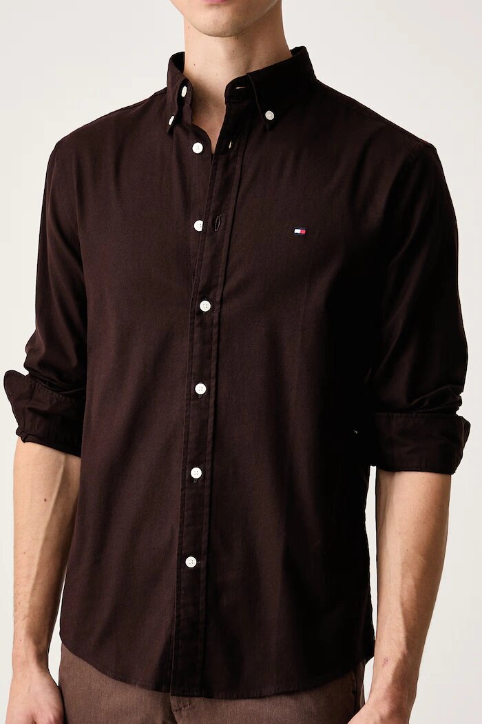 Tommy Hilfiger риза мъжка с памук кафява MW0MW40469