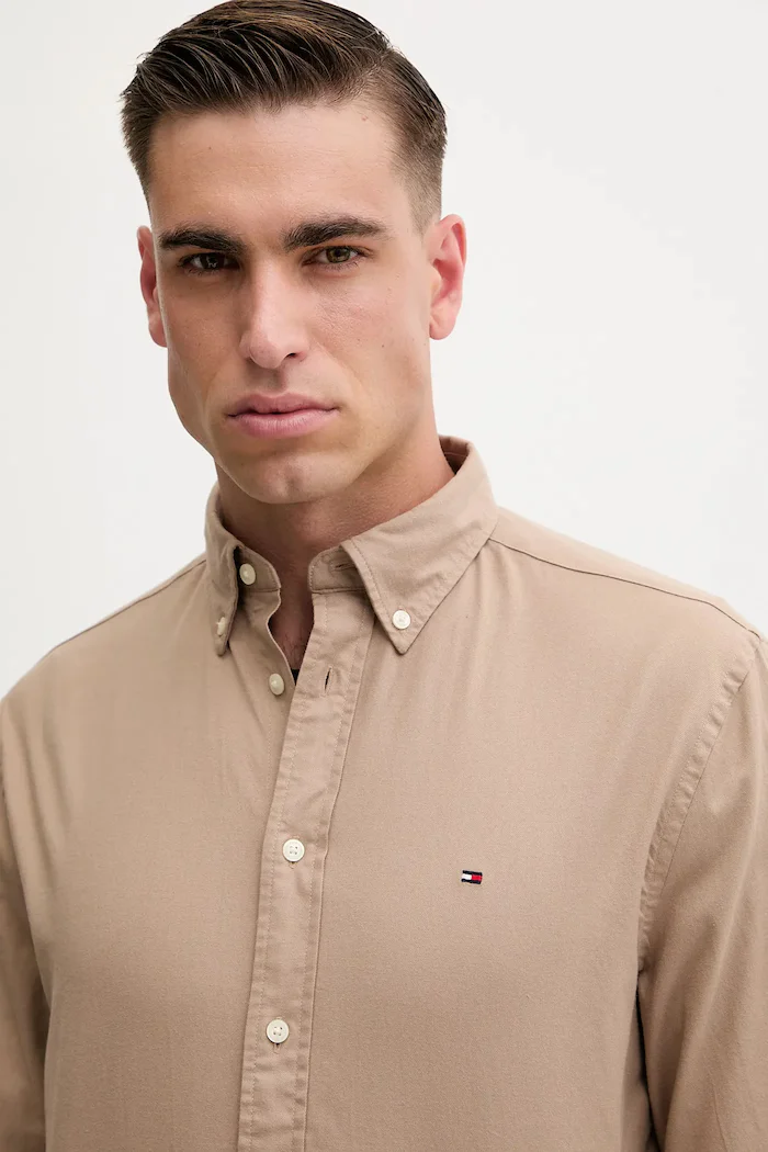 Tommy Hilfiger риза мъжка с памук кафява MW0MW40469