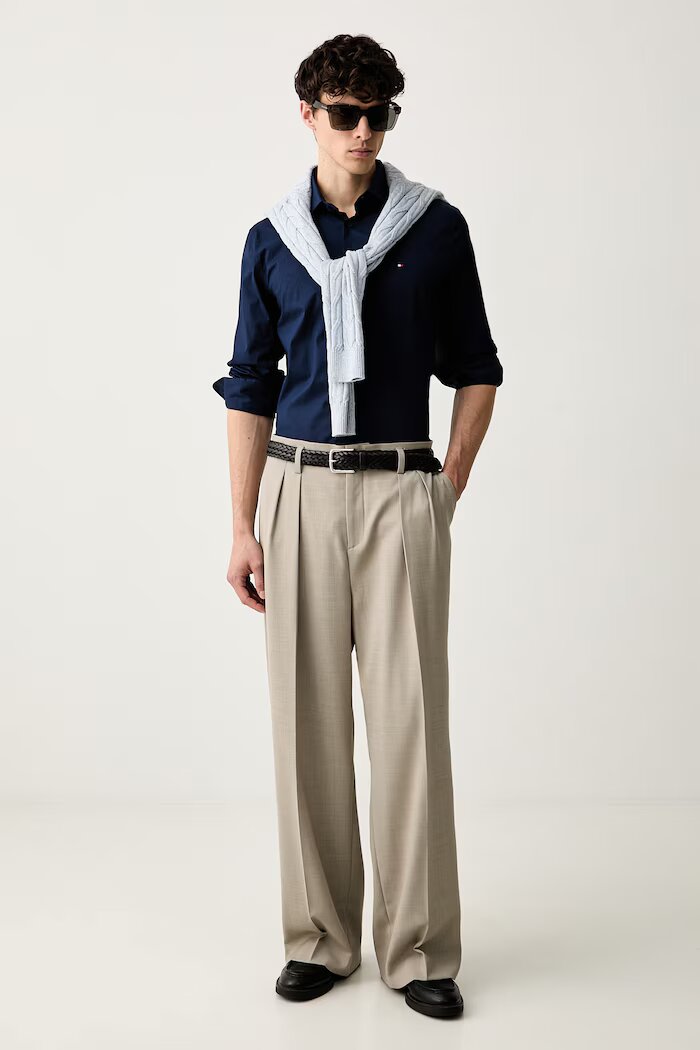 Tommy Hilfiger риза мъжка с памук тъмносиня MW0MW43122
