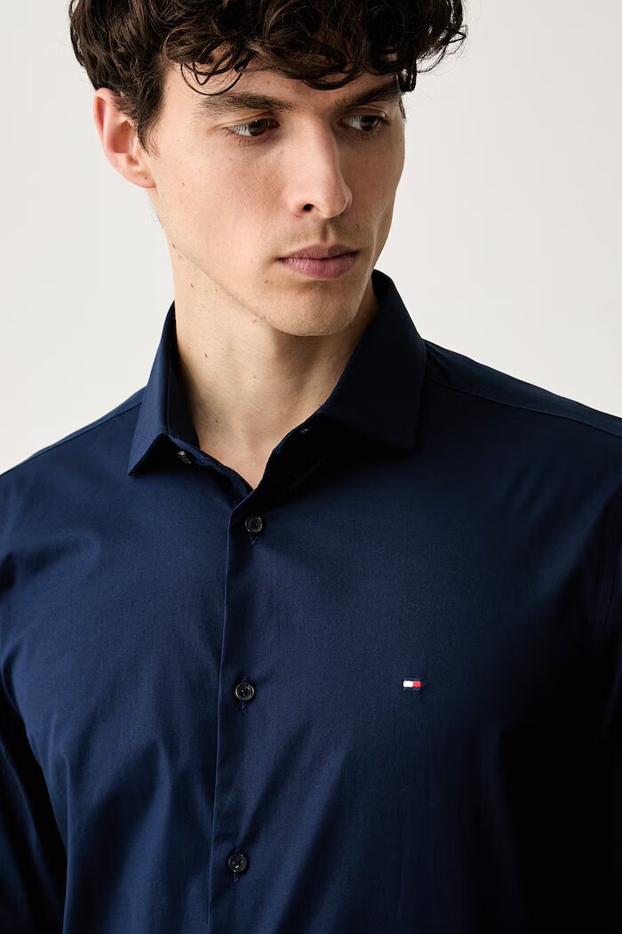 Tommy Hilfiger риза мъжка с памук тъмносиня MW0MW43122