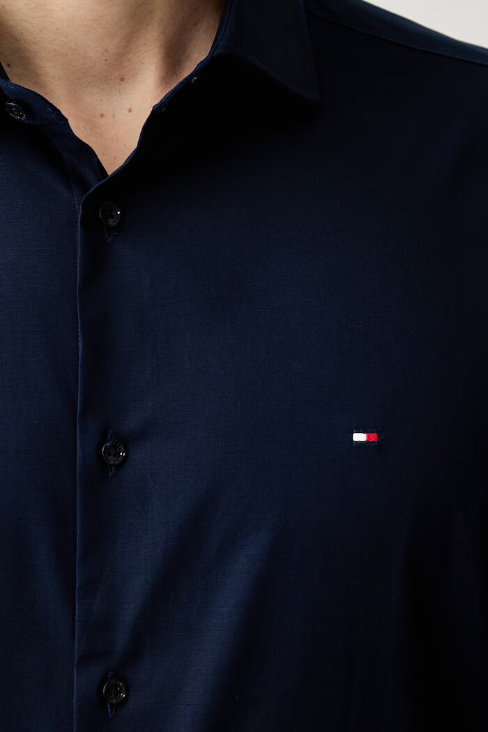 Tommy Hilfiger риза мъжка с памук тъмносиня MW0MW43122
