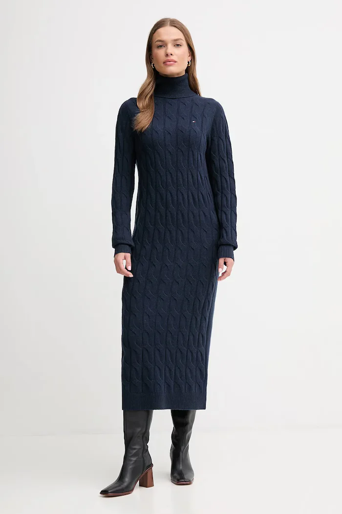 Tommy Hilfiger рокля от вълна тъмносиня WW0WW46429