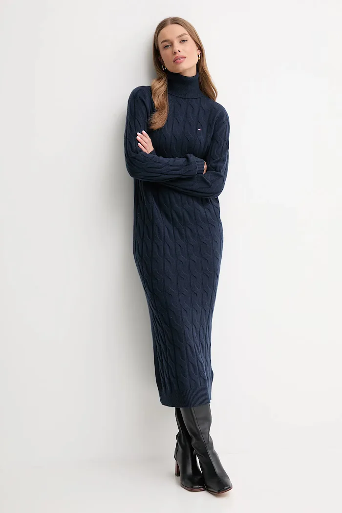 Tommy Hilfiger рокля от вълна тъмносиня WW0WW46429