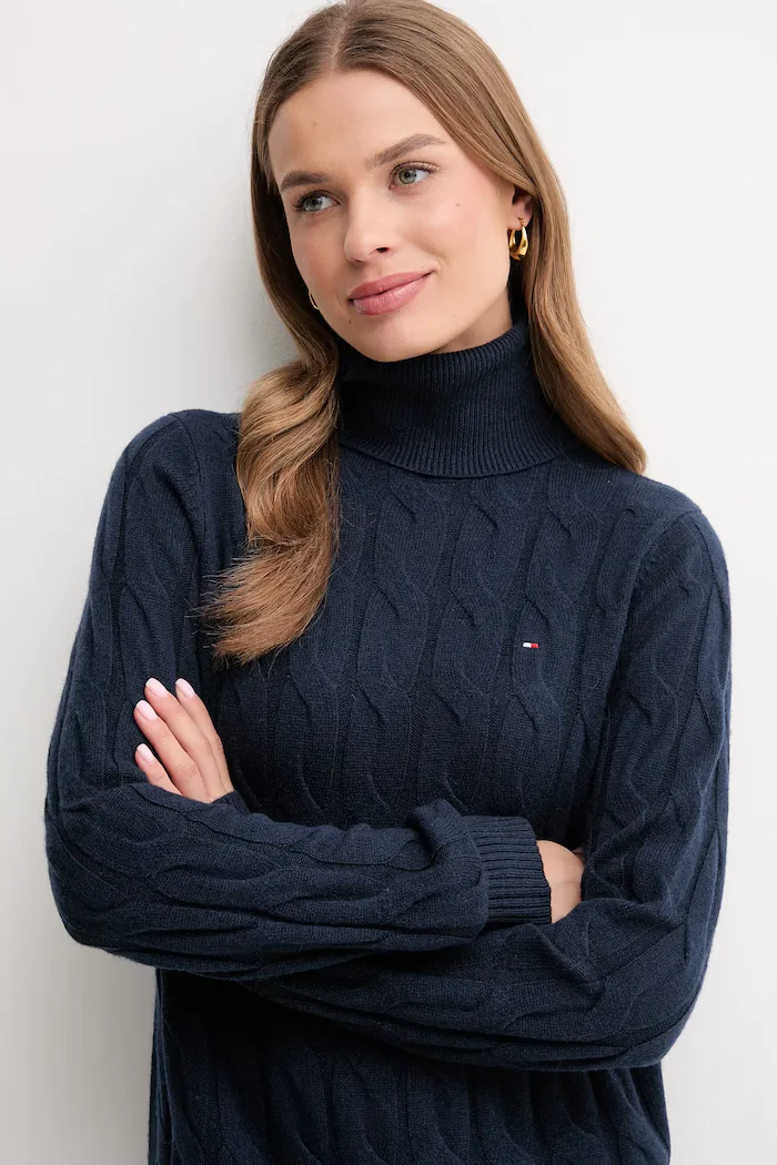 Tommy Hilfiger рокля от вълна тъмносиня WW0WW46429