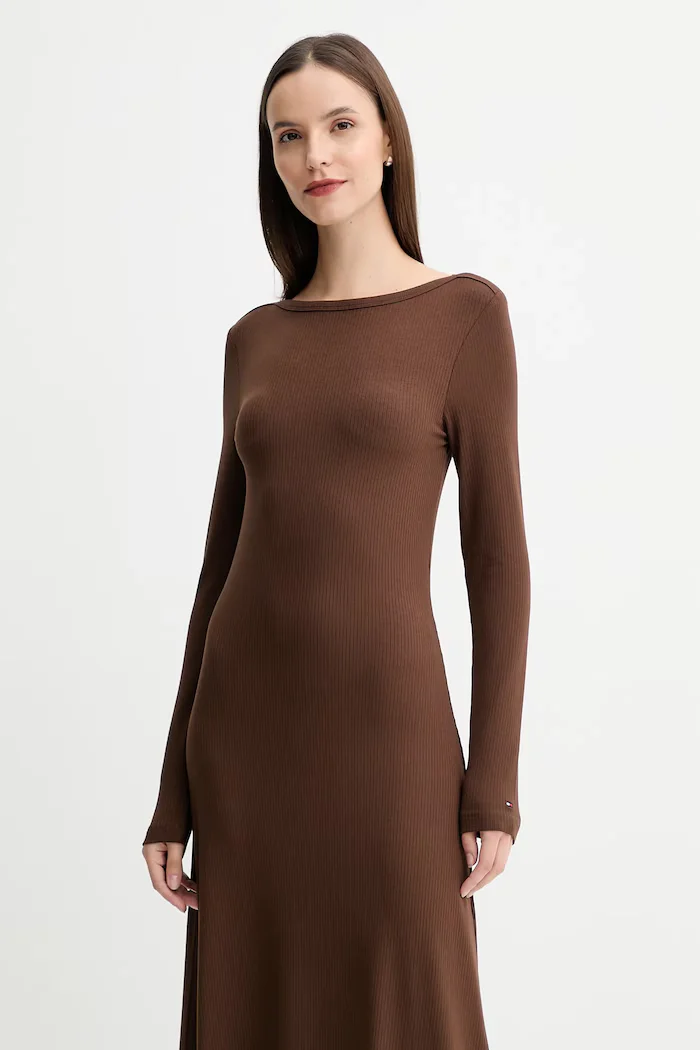 Tommy Hilfiger Рокля в кафяво среднодълга разкроена WW0WW47066