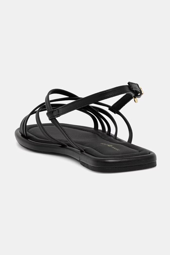 Tommy Hilfiger сандали дамски от кожа FLAT STRAPPY SANDAL LTH черни FW0FW09220