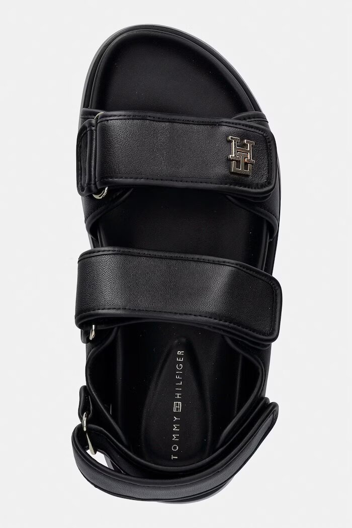Tommy Hilfiger сандали обувки с платформа дамски от кожа LEATHER SPORTY PLATFORM SANDAL черни FW0FW09119