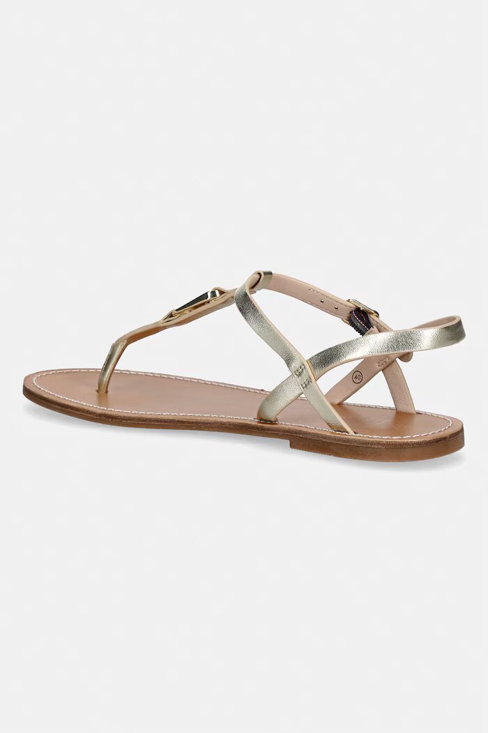 Tommy Hilfiger сандали с равна подметка дамски от кожа LEATHER THONG SANDAL GOLD златни FW0FW09331