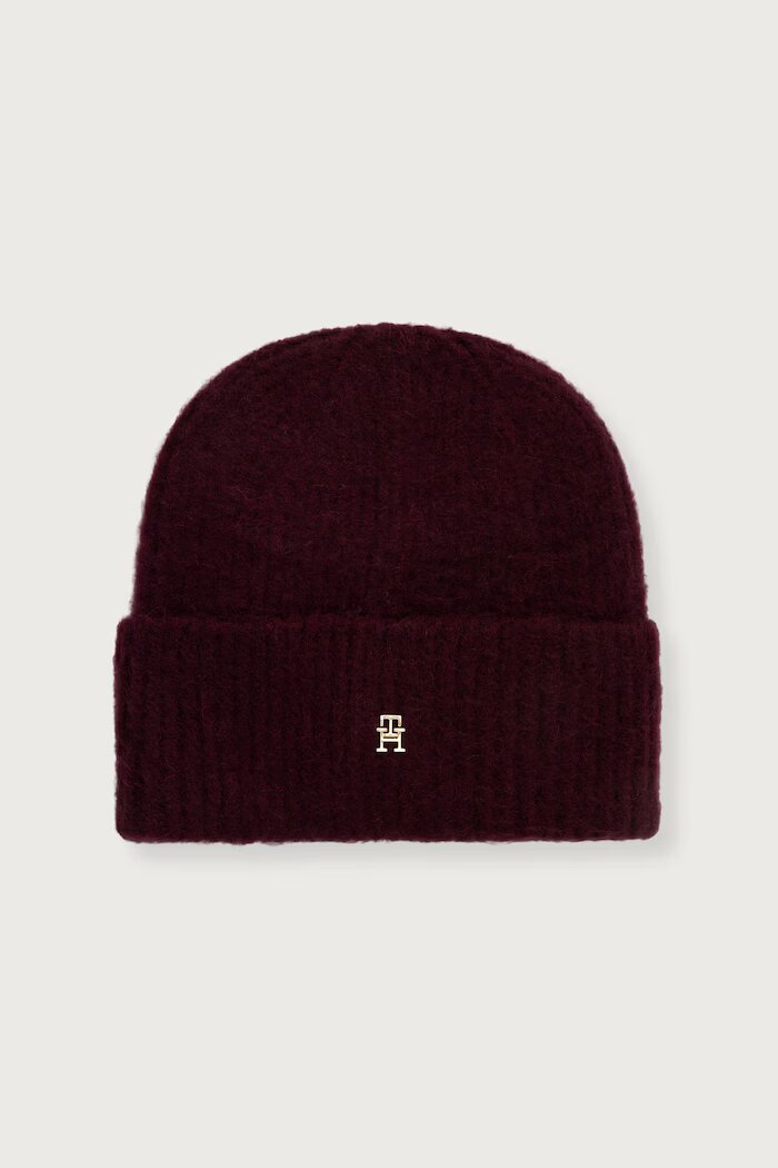 Tommy Hilfiger шапка beanie дамска от вълнена материя бордо AW0AW19104