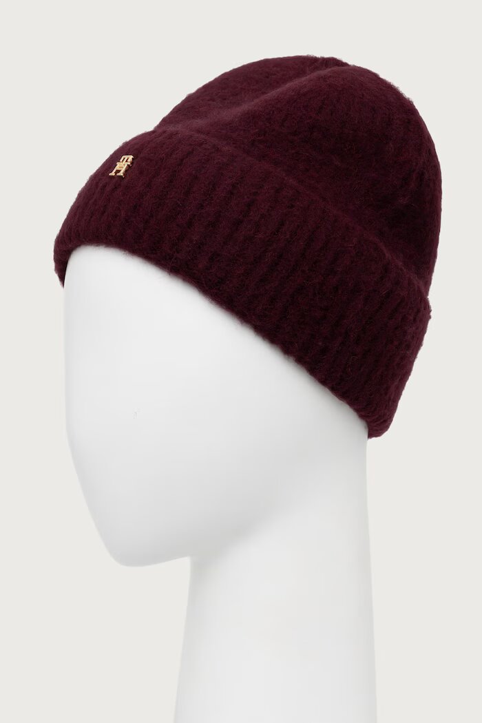 Tommy Hilfiger шапка beanie дамска от вълнена материя бордо AW0AW19104