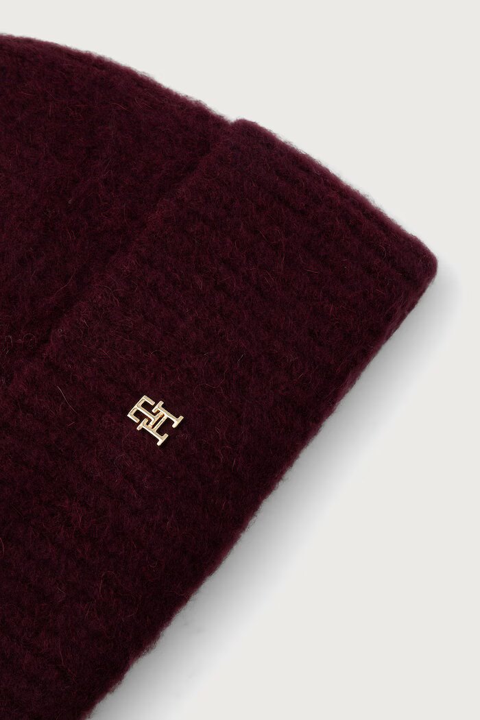 Tommy Hilfiger шапка beanie дамска от вълнена материя бордо AW0AW19104