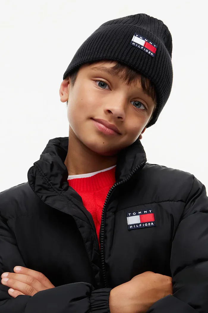 Tommy Hilfiger шапка beanie за деца от памук черна KA0KA00119