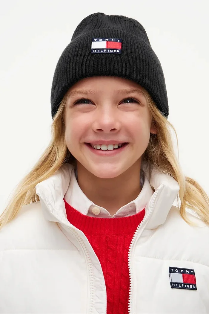Tommy Hilfiger шапка beanie за деца от памук черна KA0KA00119