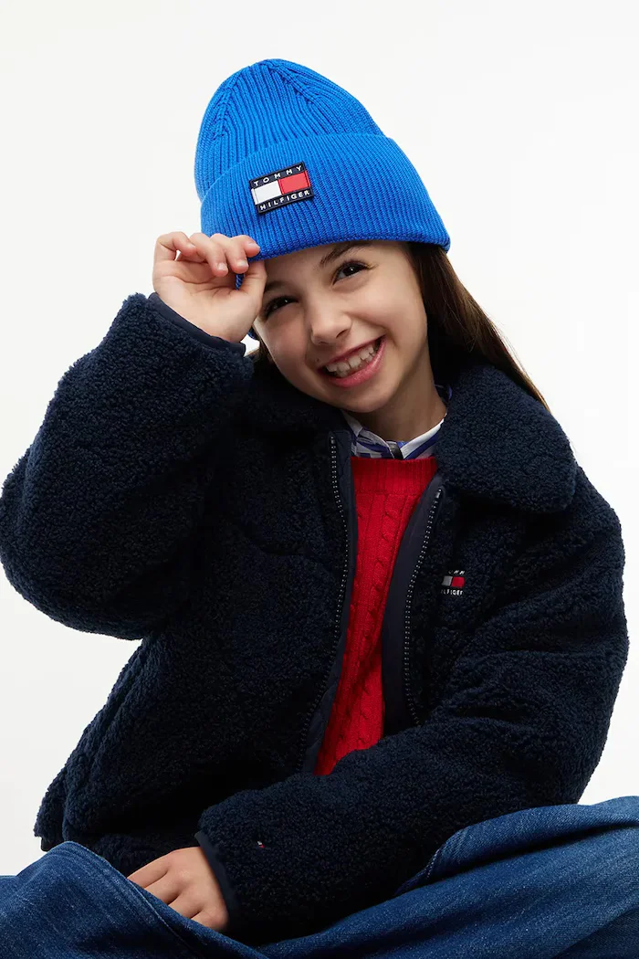 Tommy Hilfiger шапка beanie за деца от памук синя KA0KA00119