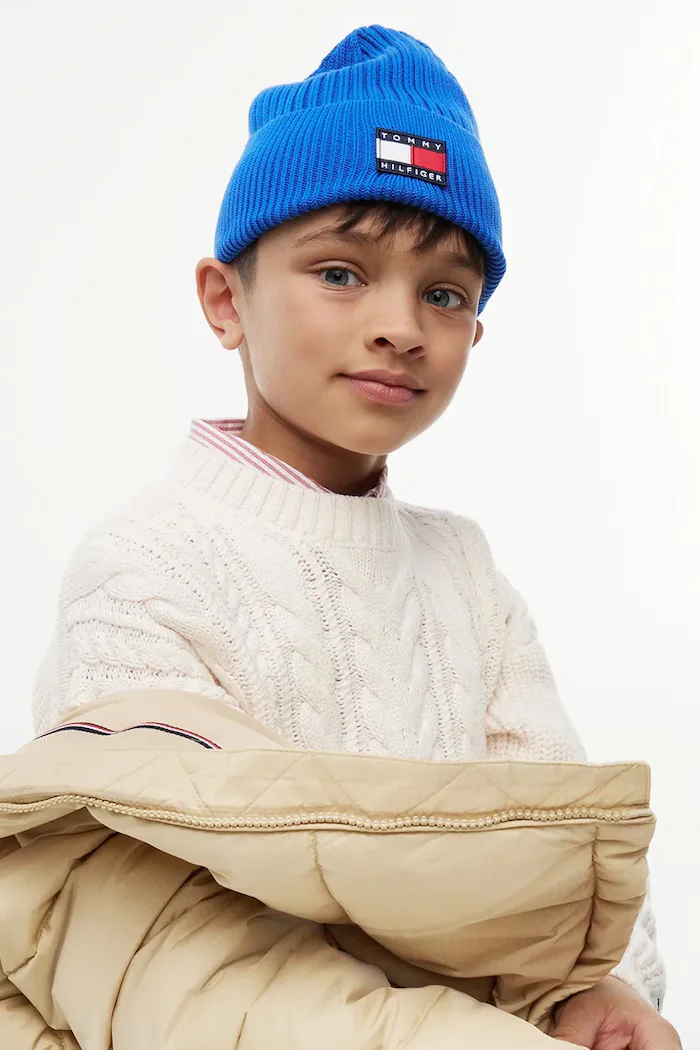 Tommy Hilfiger шапка beanie за деца от памук синя KA0KA00119