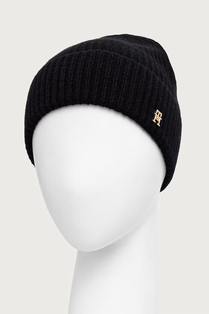 Tommy Hilfiger шапка дамска от кашмир черна AW0AW19098