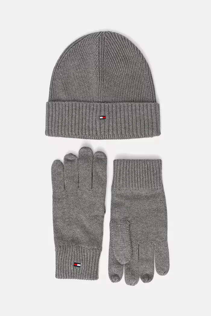 Tommy Hilfiger Шапка и ръкавици с кашмир (2 броя) в сиво AM0AM13806