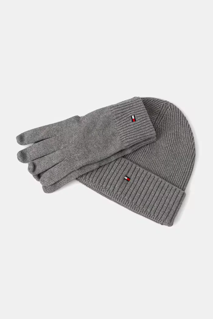 Tommy Hilfiger Шапка и ръкавици с кашмир (2 броя) в сиво AM0AM13806