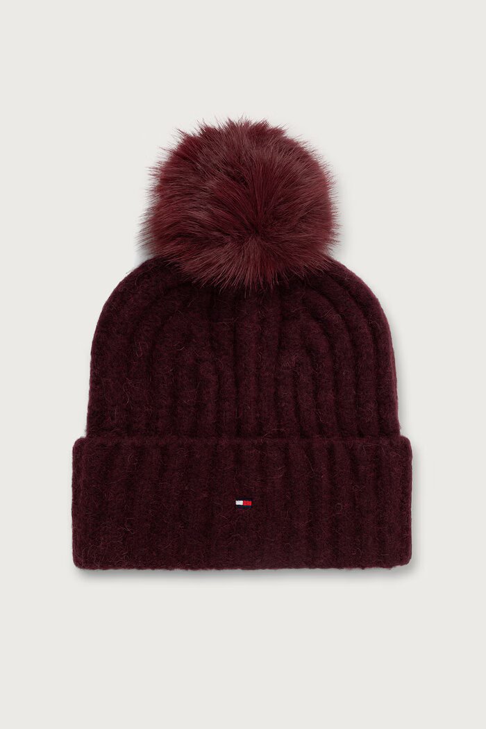 Tommy Hilfiger шапка с помпон дамска с вълна бордо AW0AW19330