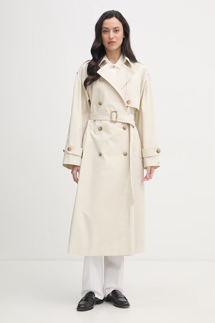 Tommy Hilfiger Шлифер дамски памучен бежов WW0WW50627