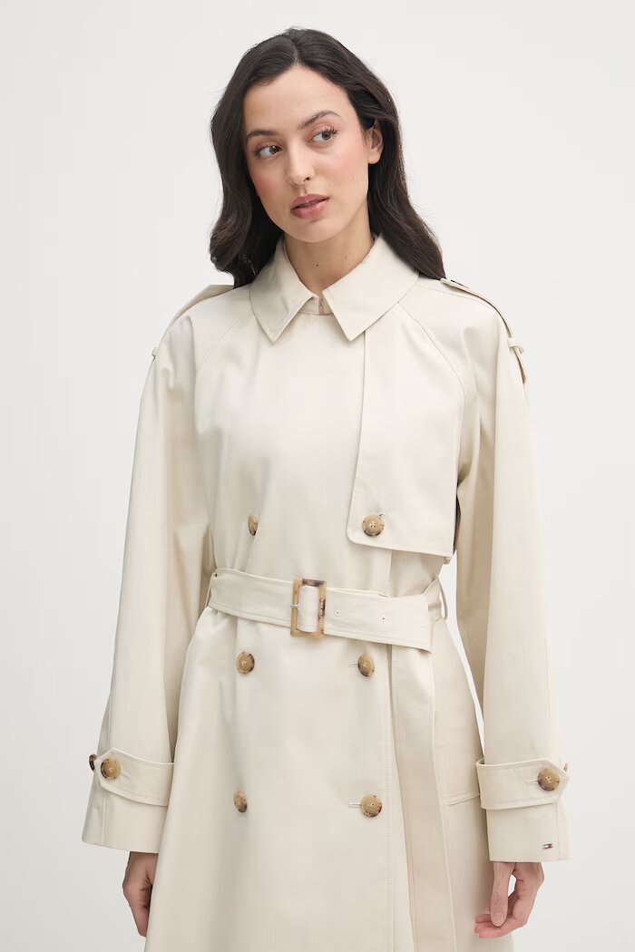 Tommy Hilfiger Шлифер дамски памучен бежов WW0WW50627