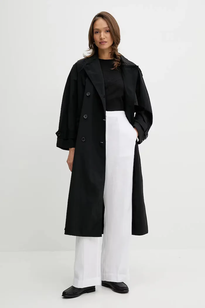 Tommy Hilfiger Шлифер в черно преходен модел с уголемена кройка WW0WW45632