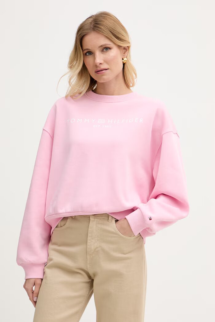Tommy Hilfiger суичър дамски с памук розов WW0WW47831